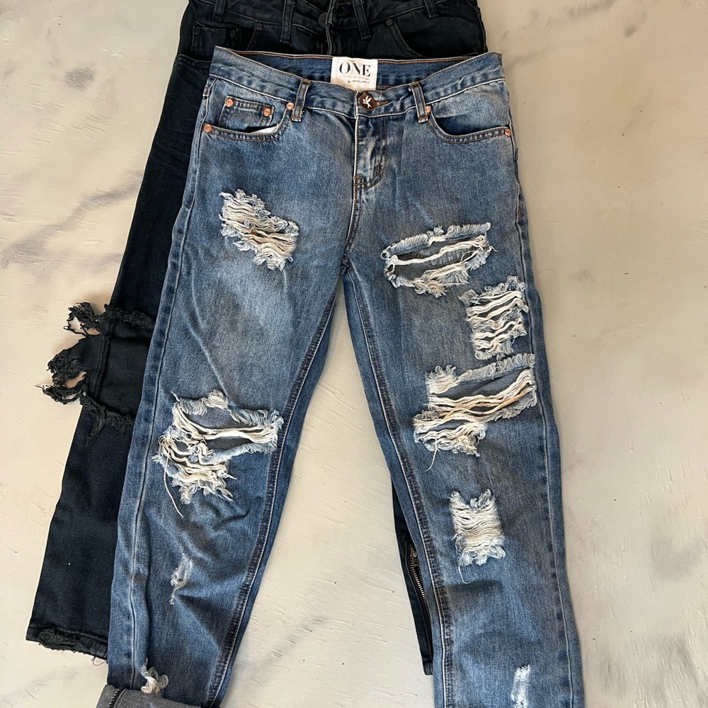 One Teaspoon Blue Distressed Boyfriend Jeans (2 PAIRS)